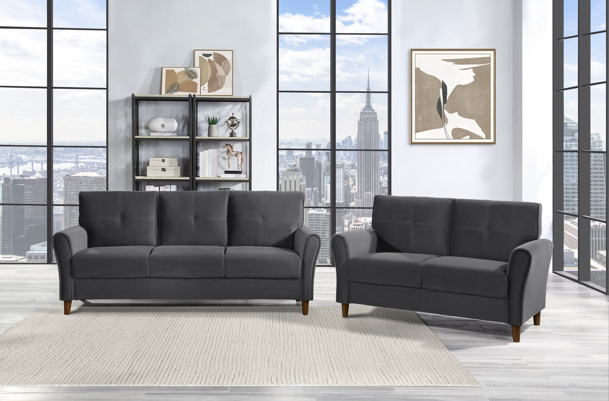 Dunleith Charcoal Gray Velvet Loveseat
