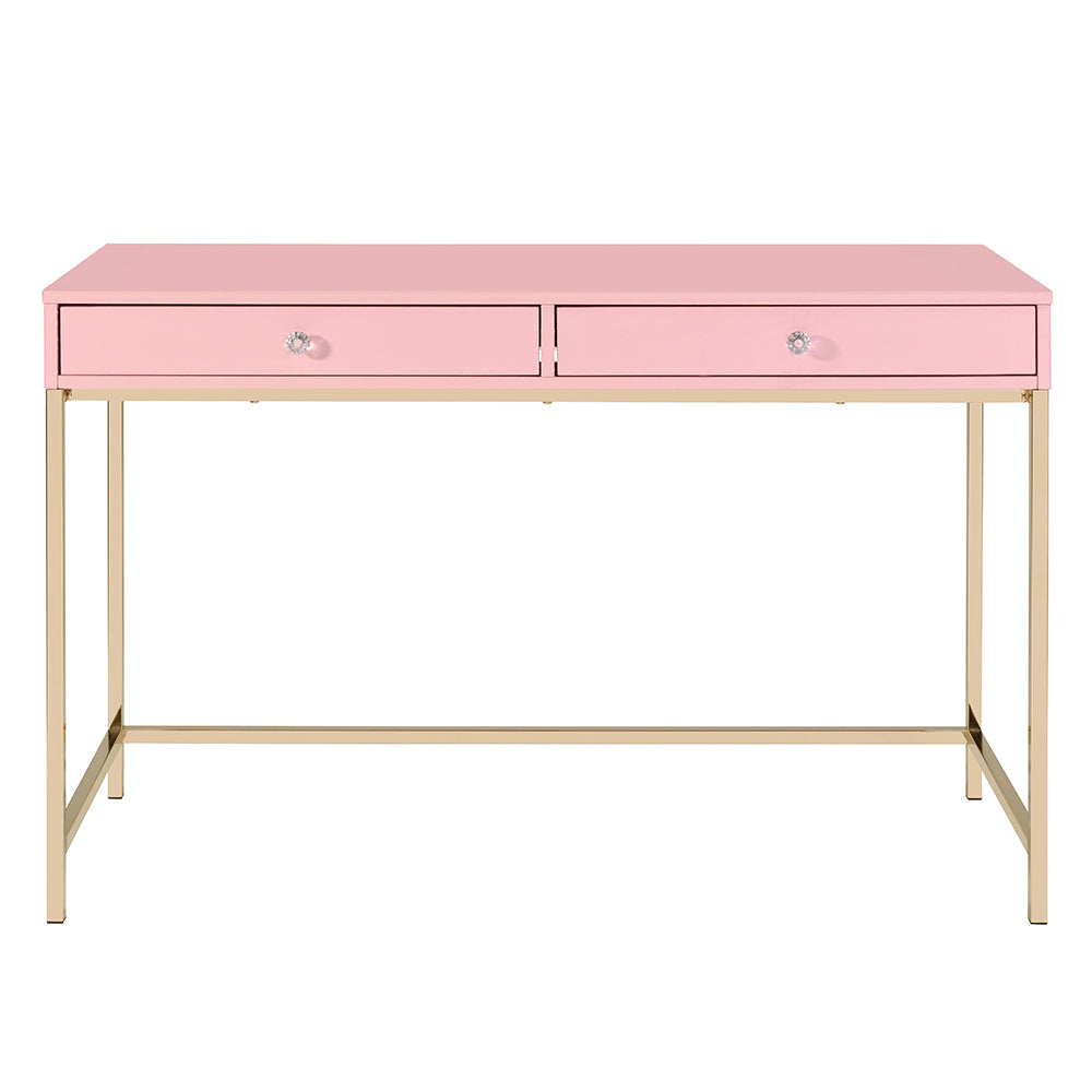 Ottey Pink High Gloss & Gold Finish Writing Desk