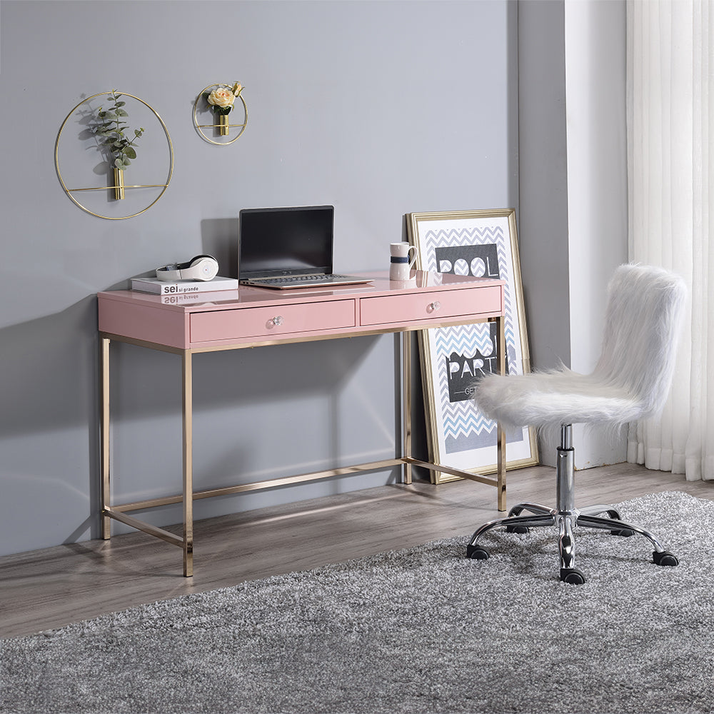 Ottey Pink High Gloss & Gold Finish Writing Desk