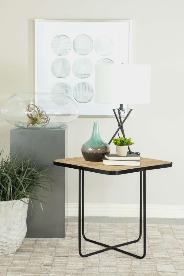 Elyna Square Accent Table Travertine And Black