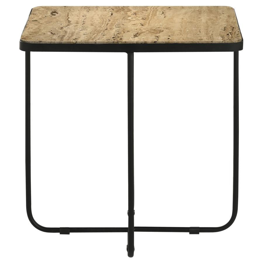 Elyna Square Accent Table Travertine And Black