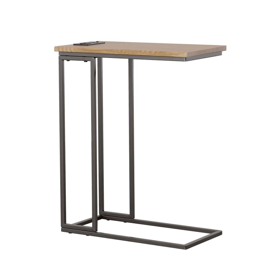 Rudy Snack Table With Power Outlet Gunmetal And Natural