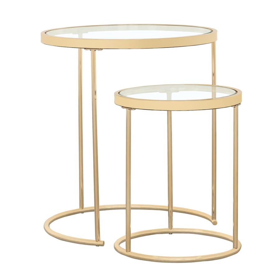 Maylin 2-Piece Round Glass Top Nesting Tables Gold