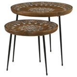 Nuala 2-Piece Round Nesting Table With Tripod Tapered Legs Honey And Black