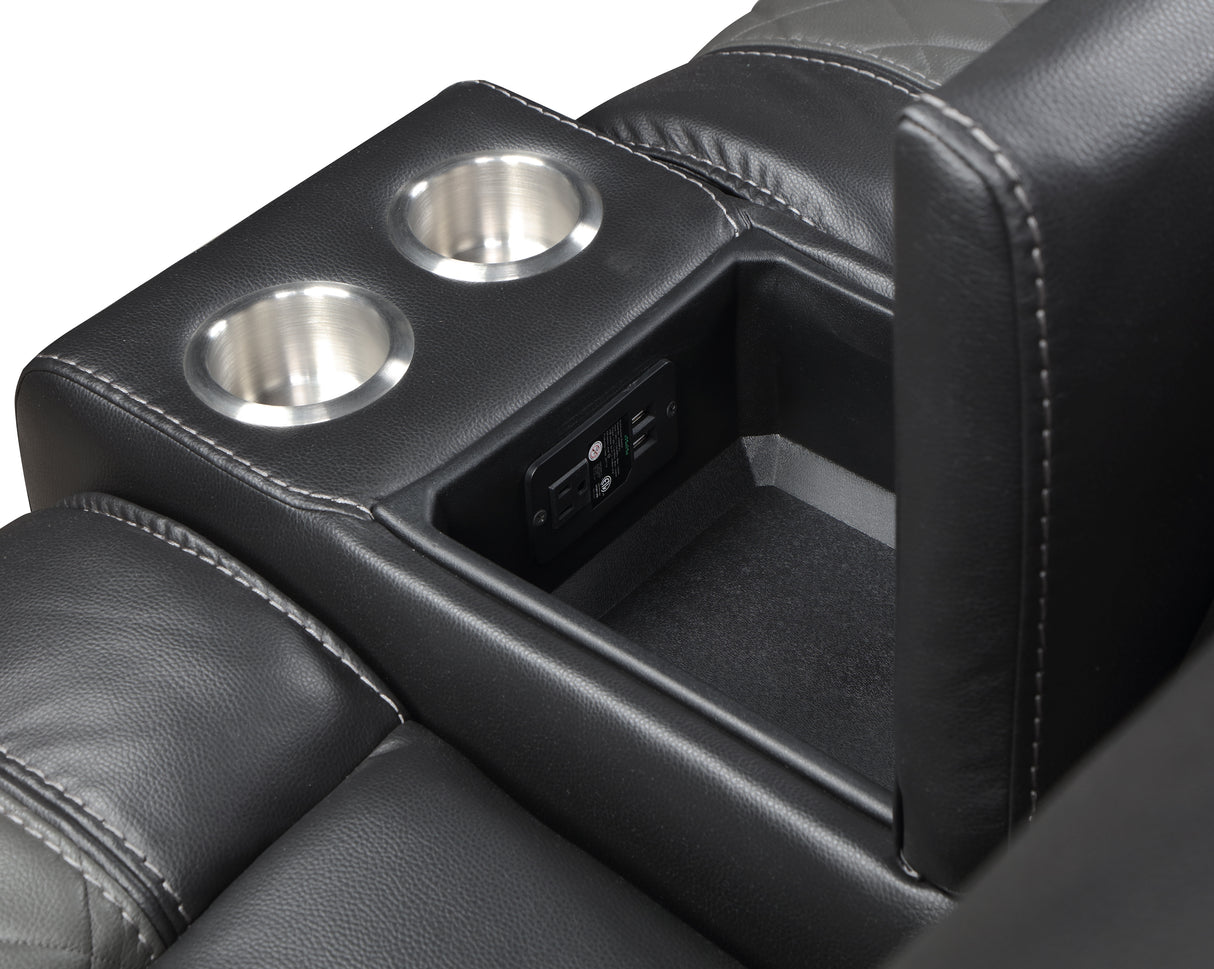 Fabian Grey Double Glider Reclining Love Seat With Center Console, Receptacles And Usb Ports