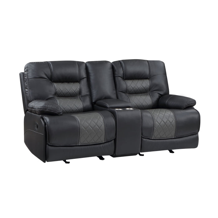 Fabian Grey Double Glider Reclining Love Seat With Center Console, Receptacles And Usb Ports