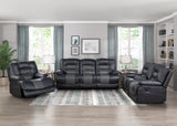 Fabian Grey Double Reclining Sofa With Center Drop-Down Cup Holders, Receptacles And Usb Ports