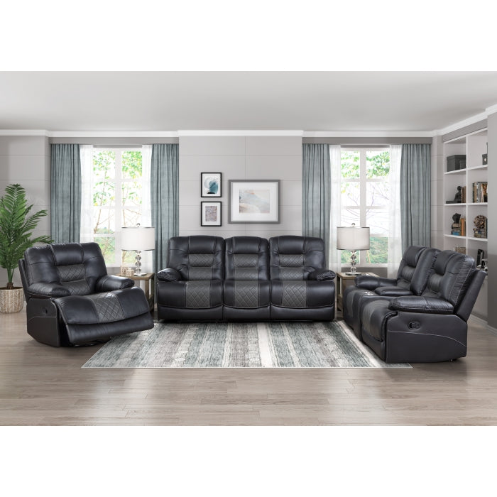 Fabian Grey Double Reclining Sofa With Center Drop-Down Cup Holders, Receptacles And Usb Ports