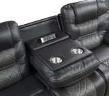 Fabian Grey Double Reclining Sofa With Center Drop-Down Cup Holders, Receptacles And Usb Ports