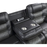 Fabian Grey Double Reclining Sofa With Center Drop-Down Cup Holders, Receptacles And Usb Ports