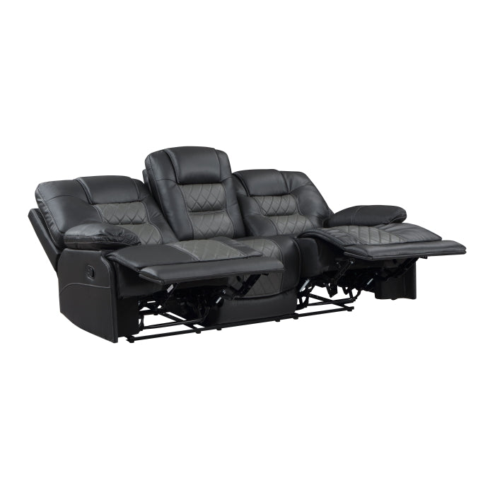 Fabian Grey Double Reclining Sofa With Center Drop-Down Cup Holders, Receptacles And Usb Ports