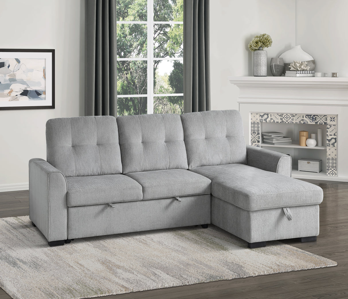 Carolina Exposed Feet With Faux Wood 2-Piece Reversible Sectional Pull-Out Bed And Hidden Storage