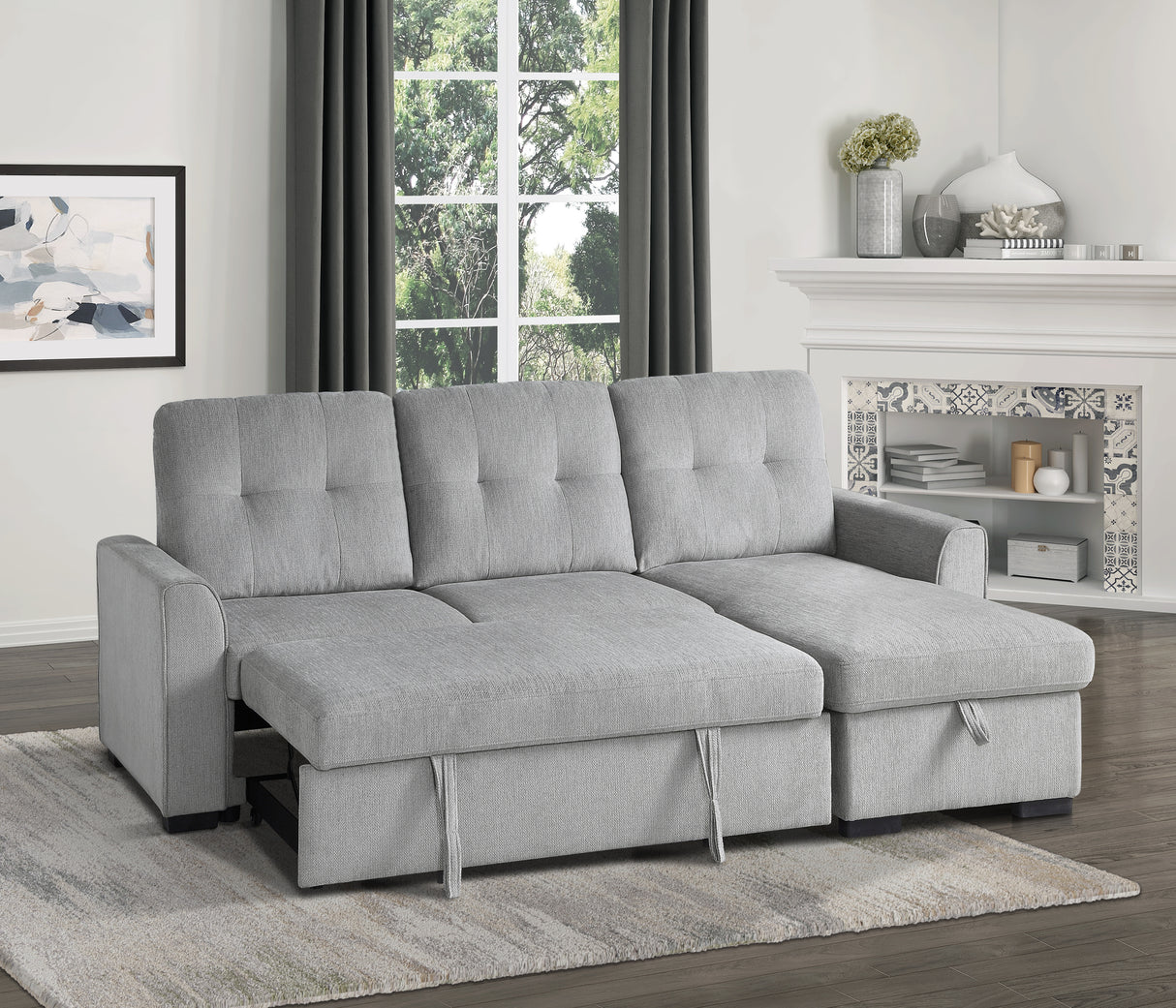 Carolina Exposed Feet With Faux Wood 2-Piece Reversible Sectional Pull-Out Bed And Hidden Storage