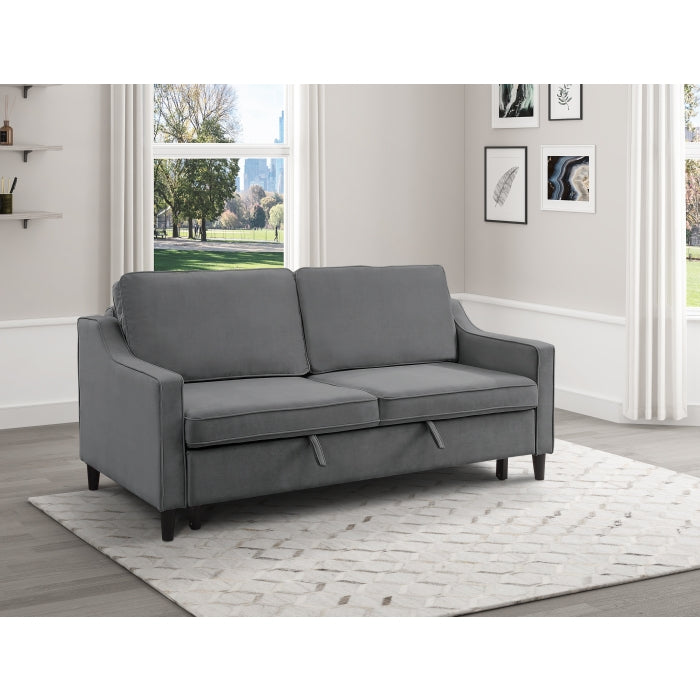 Adelia Dark Gray Velvet Convertible Studio Sofa with Pull-out Bed