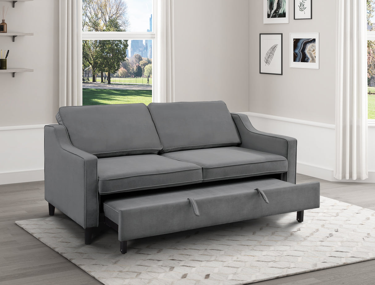 Adelia Dark Gray Velvet Convertible Studio Sofa with Pull-out Bed