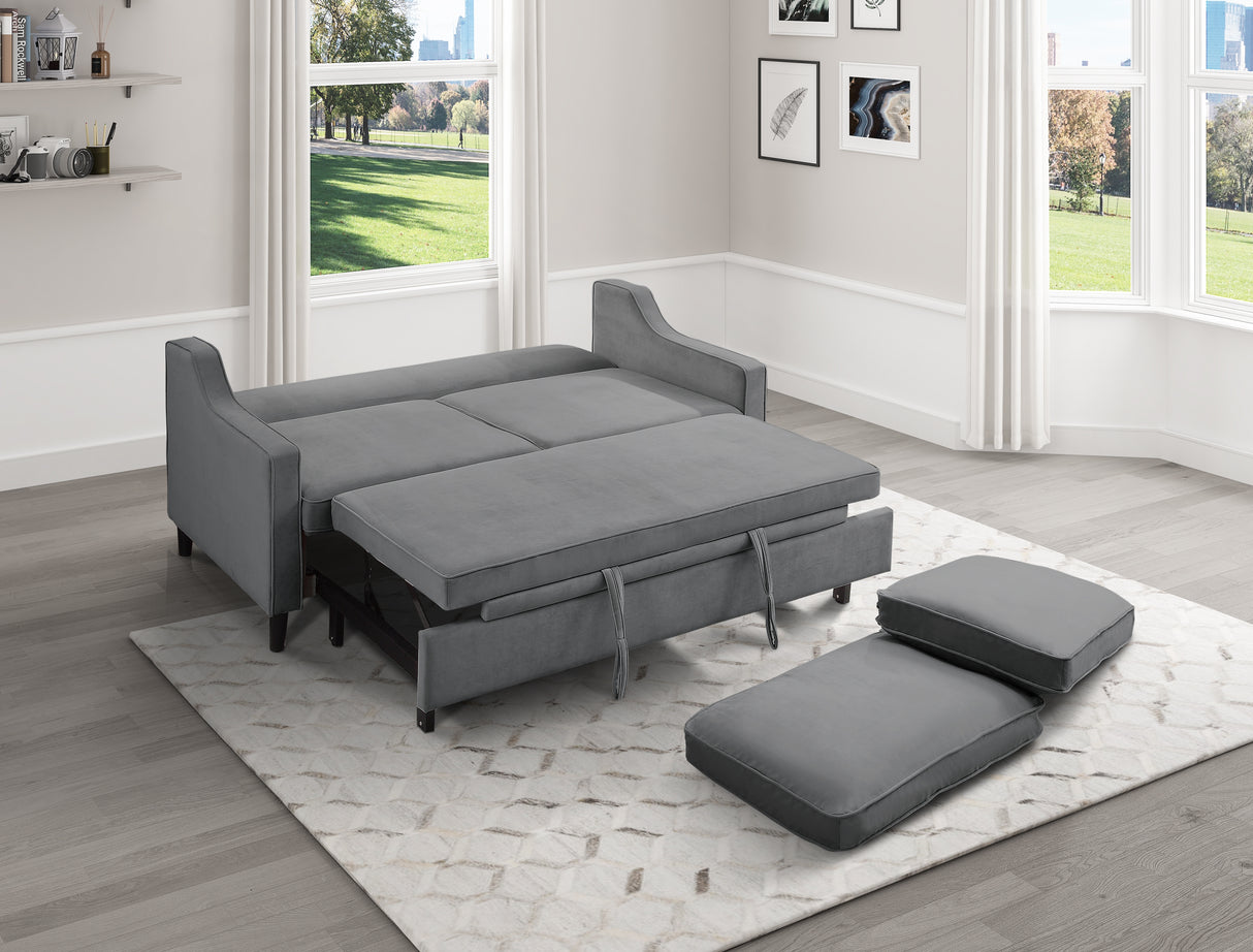 Adelia Dark Gray Velvet Convertible Studio Sofa with Pull-out Bed