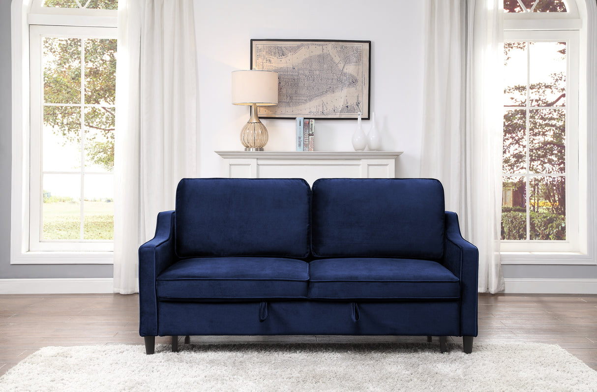 Adelia Navy  Velvet Convertible Studio Sofa with Pull-out Bed