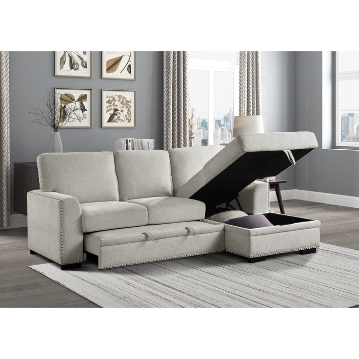 Morelia Exposed Feet With Faux Wood 2-Piece Sectional Pull-Out Bed And Right Chaise Hidden Storage