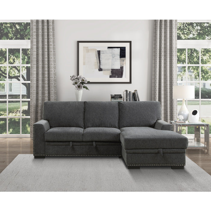 Morelia Exposed Feet With Faux Wood 2-Piece Sectional Pull-Out Bed And Right Chaise Hidden Storage
