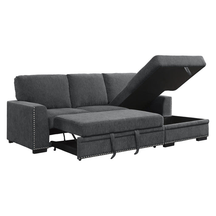 Morelia Exposed Feet With Faux Wood 2-Piece Sectional Pull-Out Bed And Right Chaise Hidden Storage
