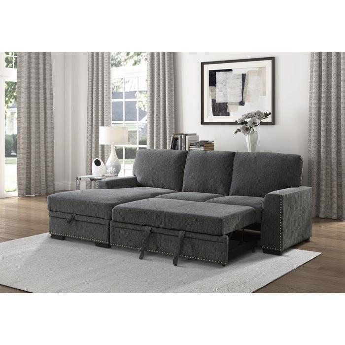 Morelia Exposed Feet With Faux Wood 2-Piece Sectional Pull-Out Bed And Left Chaise Hidden Storage