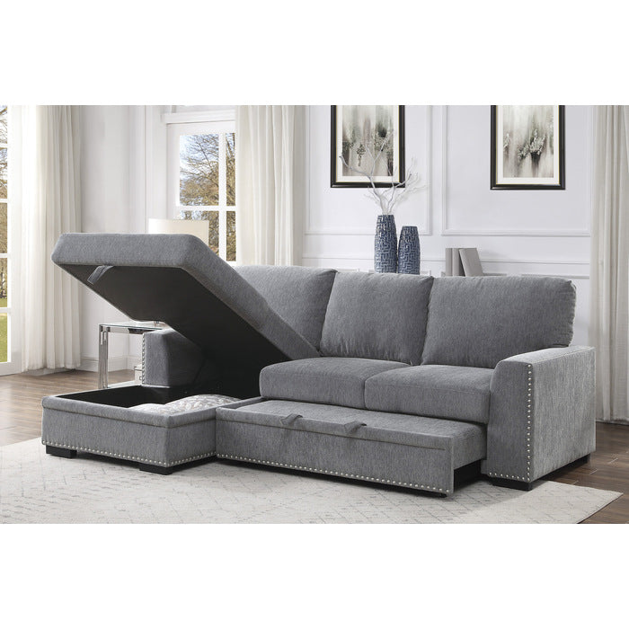 Morelia Exposed Feet With Faux Wood 2-Piece Sectional Pull-Out Bed And Left Chaise Hidden Storage
