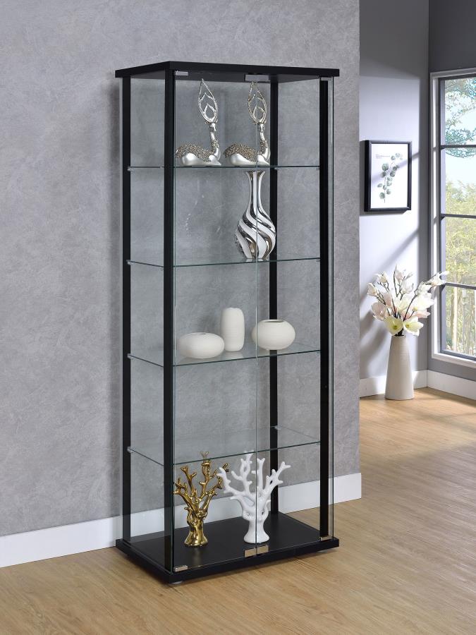 Delphinium 5-Shelf Glass Curio Cabinet Black And Clear