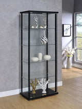 Delphinium 5-Shelf Glass Curio Cabinet Black And Clear