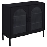 Jess 2-door Arched Fluted Glass Accent Cabinet Black