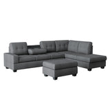 Maston 3-Piece Reversible Sectional With Drop-Down Cup Holders And Storage Ottoman