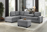 Maston 3-Piece Reversible Sectional With Drop-Down Cup Holders And Storage Ottoman