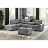 Maston 3-Piece Reversible Sectional With Drop-Down Cup Holders And Storage Ottoman