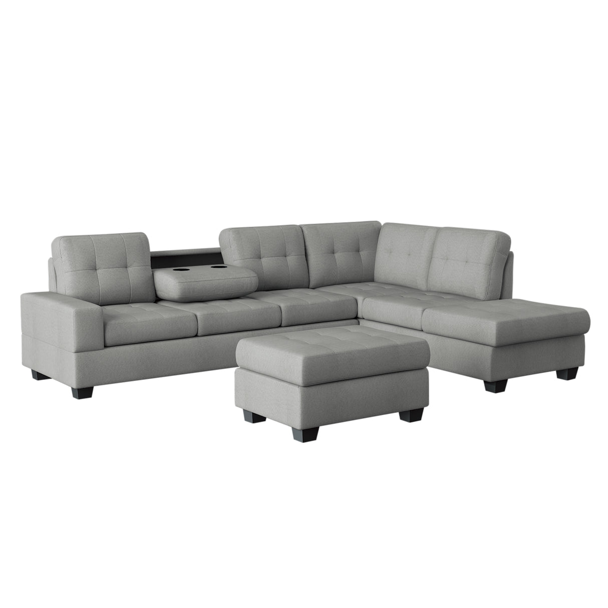 Maston 3-Piece Reversible Sectional With Drop-Down Cup Holders And Storage Ottoman