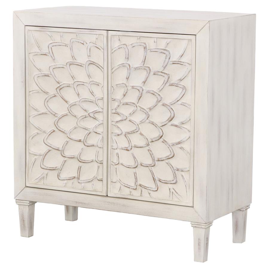 Clarkia Accent Cabinet With Floral Carved Door White