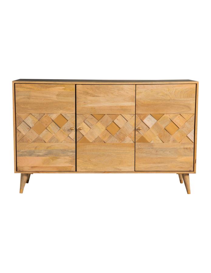 Alyssum Checkered Pattern 3-Door Accent Cabinet Natural