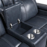 Keziah Power Double Reclining Love Seat With Center Console, Headrests And Storage Arms