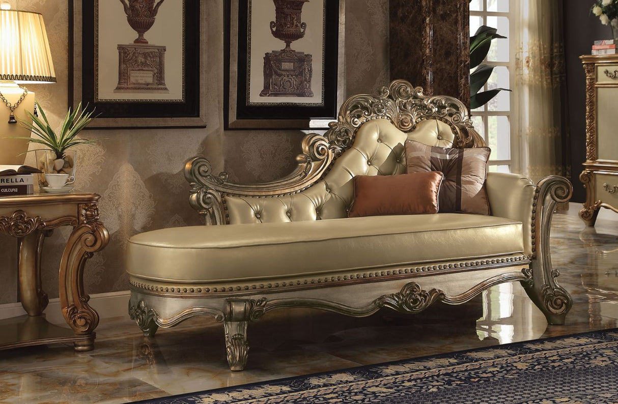 Vendome Bone Synthetic Leather & Gold Patina Finish Chaise