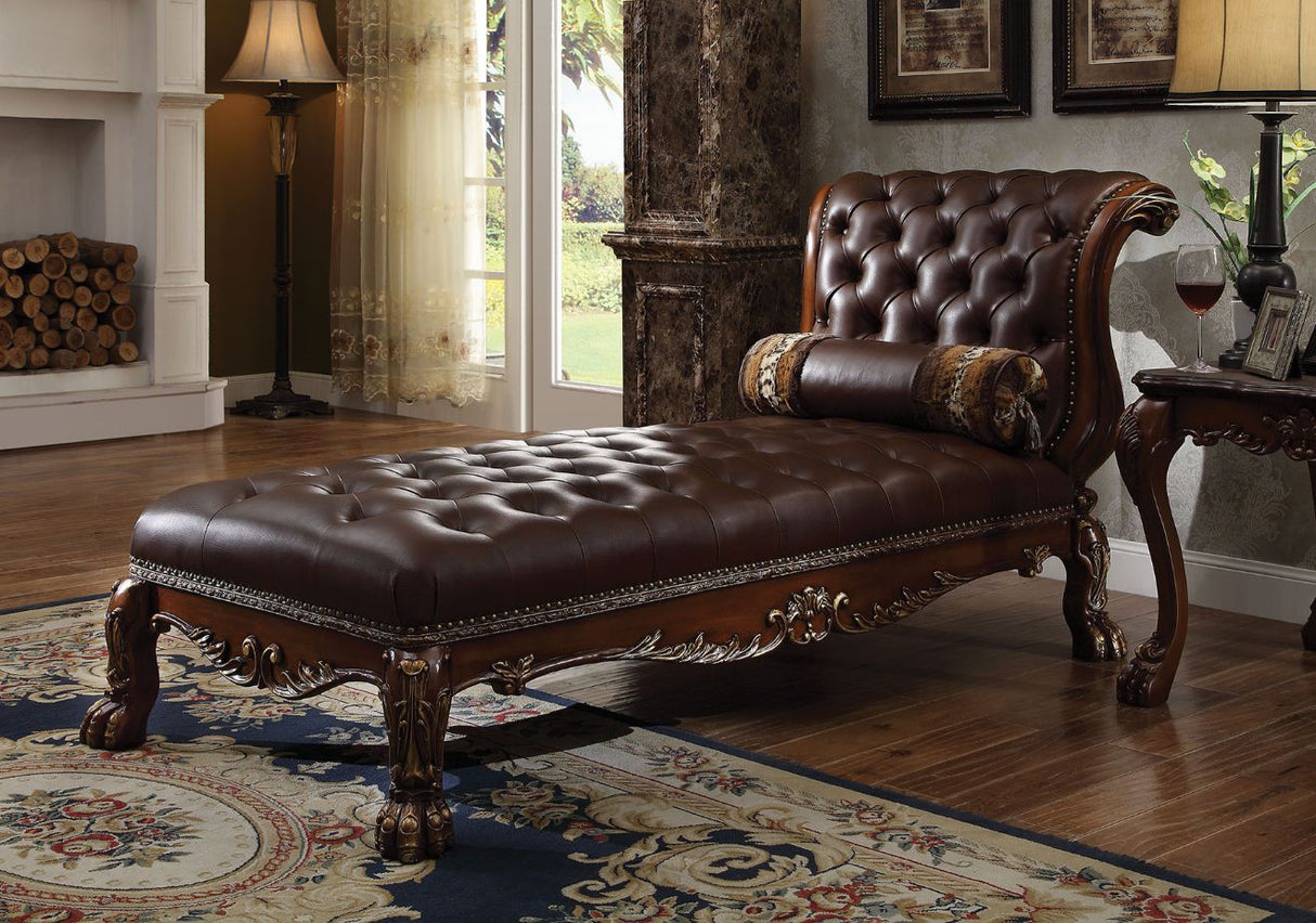 Dresden Cherry Synthetic Leather & Cherry Oak Finish Chaise