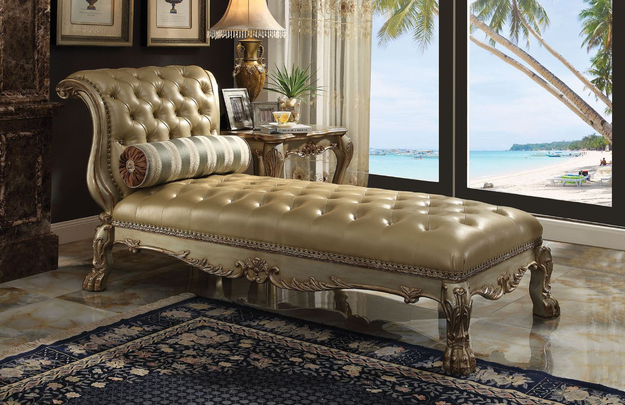 Dresden Bone Synthetic Leather & Gold Patina Finish Chaise