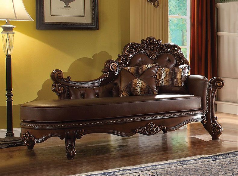 Vendome Cherry Synthetic Leather & Cherry Finish Chaise