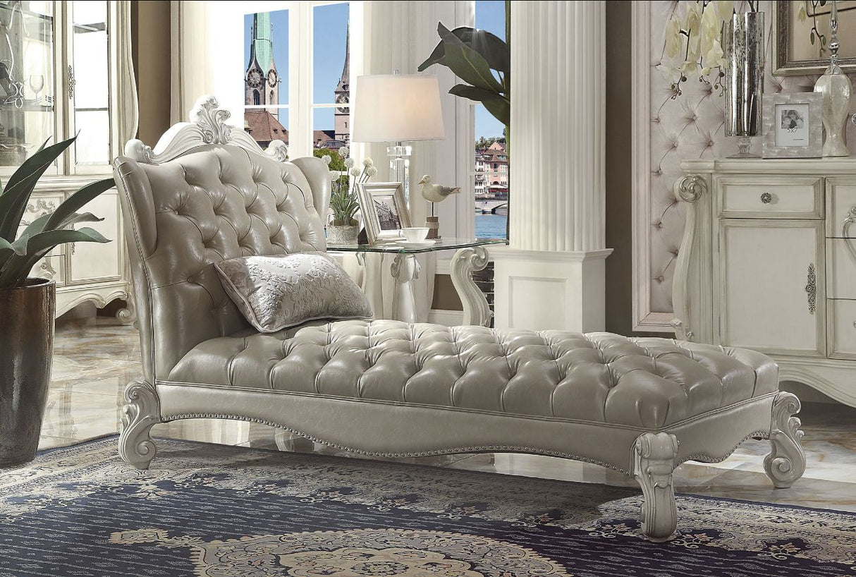Versailles Vintage Gray Synthetic Leather & Bone White Finish Chaise