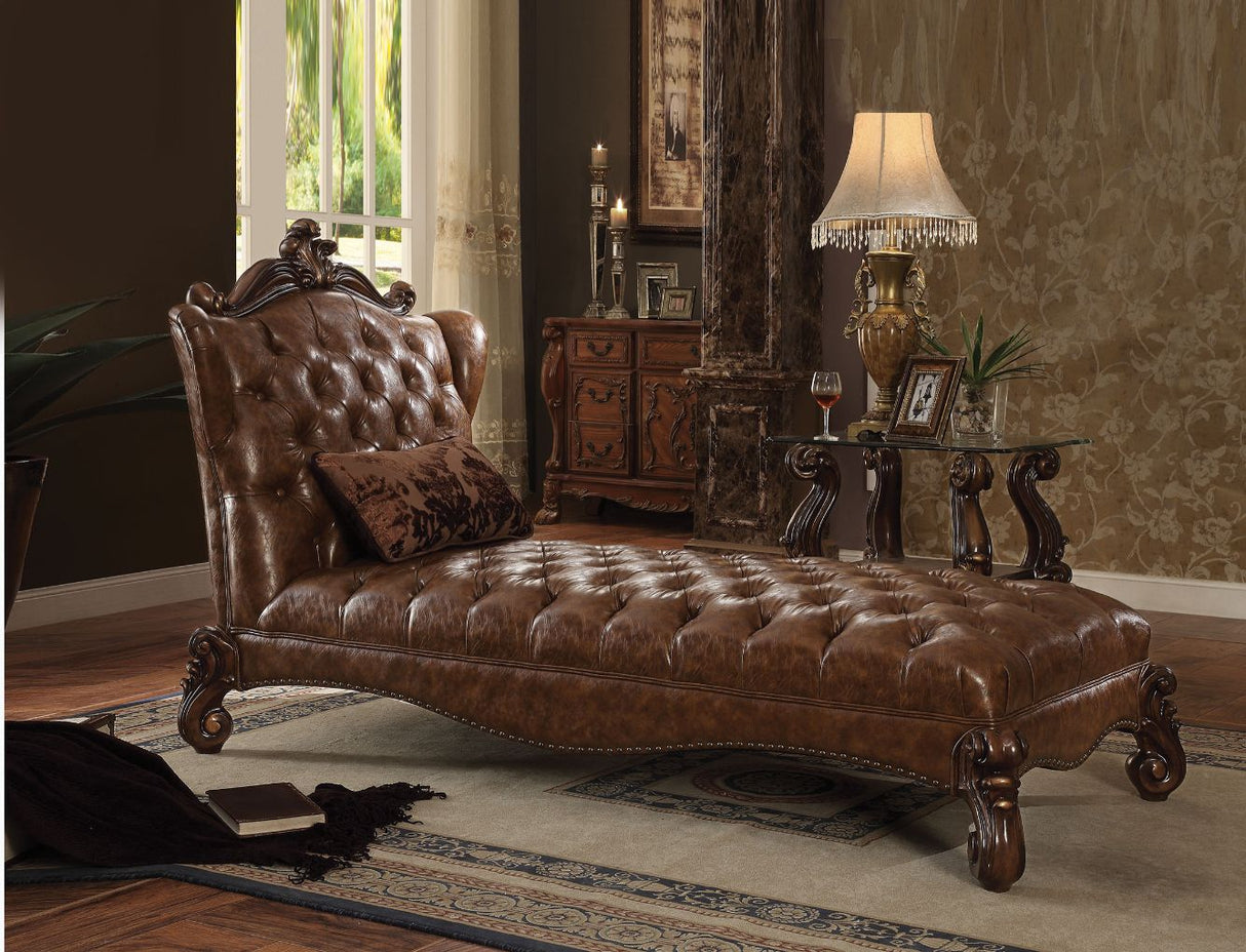 Versailles Two Tone Light Brown Synthetic Leather & Cherry Oak Finish Chaise