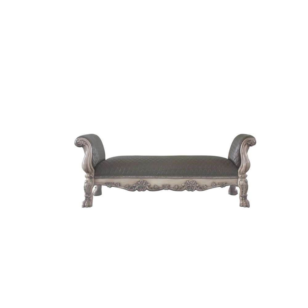 Dresden Synthetic Leather & Vintage Bone White Finish Bench