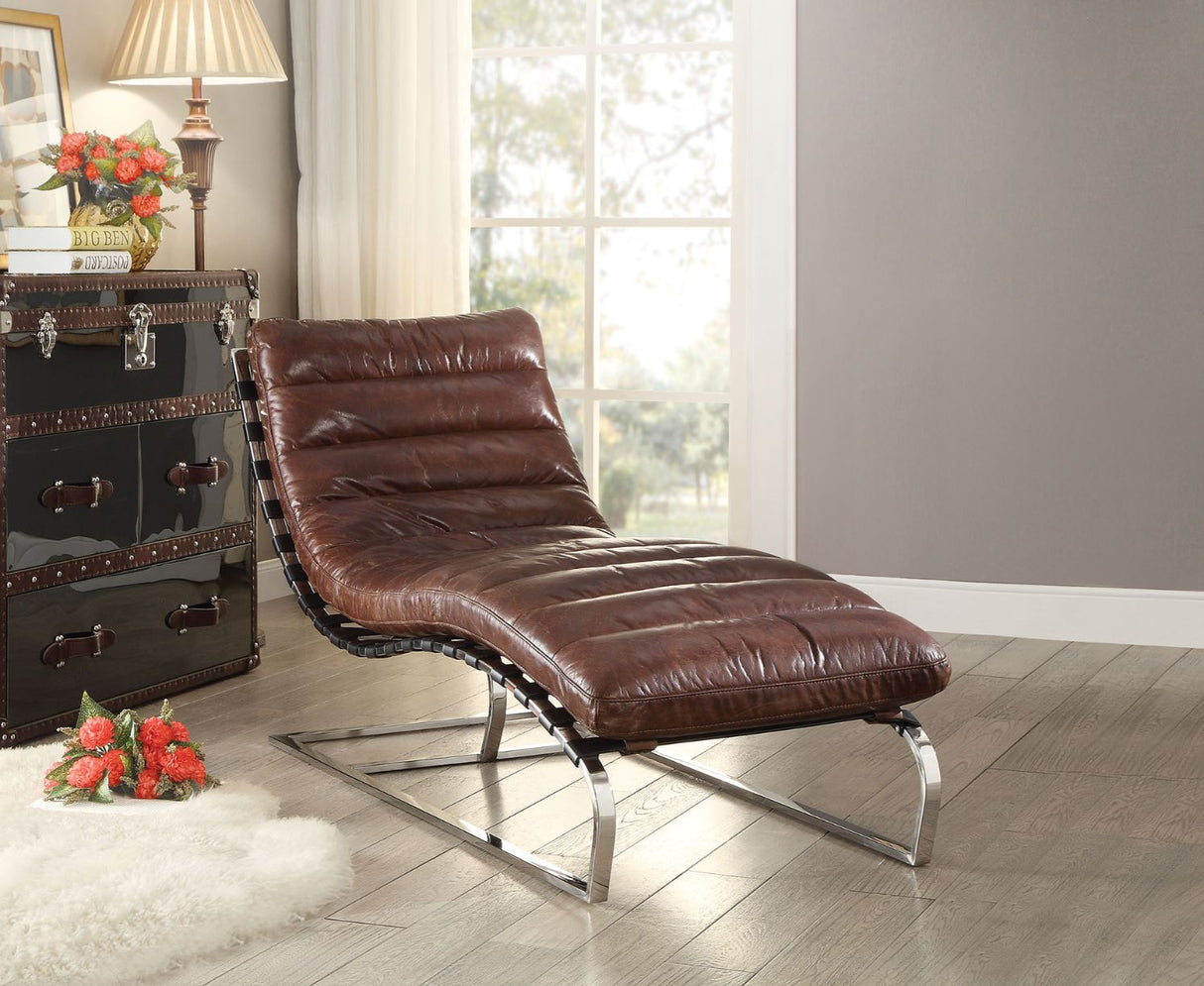 Qortini Vintage Dark Brown Top Grain Leather & Stainless Steel Chaise