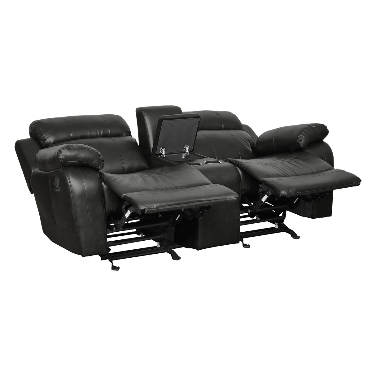 Marille Black Bonded Leather Reclining Loveseat