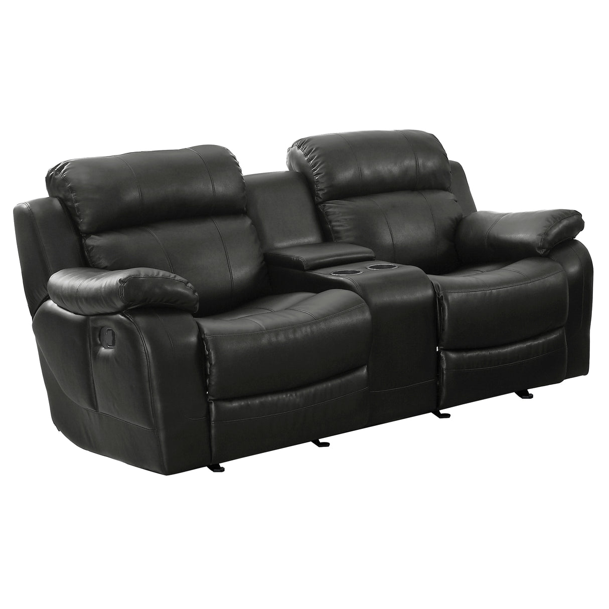 Marille Black Bonded Leather Reclining Loveseat