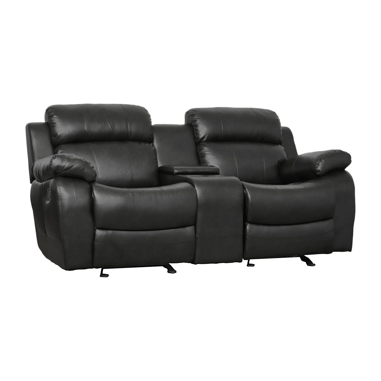 Marille Black Bonded Leather Reclining Loveseat