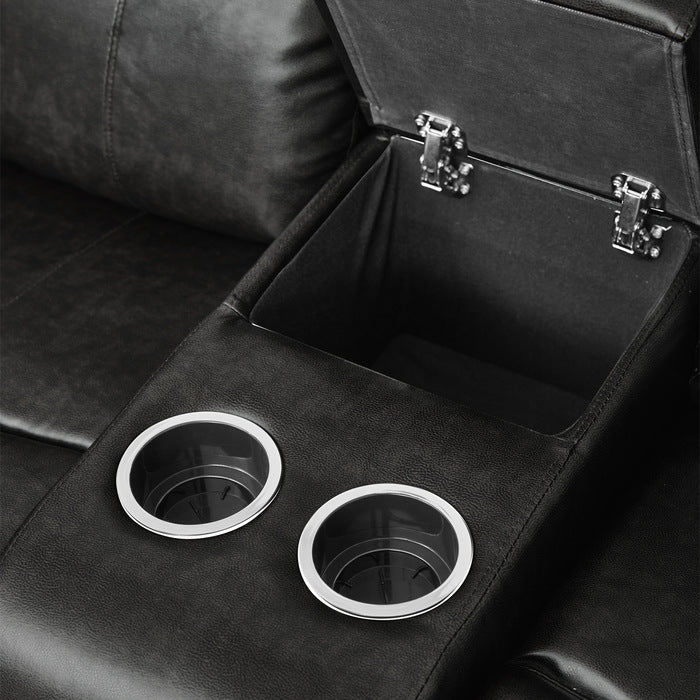 Marille Black Bonded Leather Reclining Loveseat