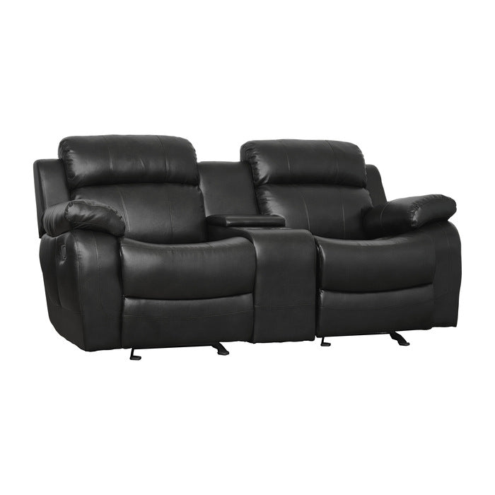 Marille Black Bonded Leather Reclining Loveseat