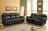 Marille Black Bonded Leather Reclining Loveseat